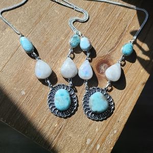 Larimar / Rainbow Moonstone / Gemstone Necklace / Natural Healing / Flashy Stone